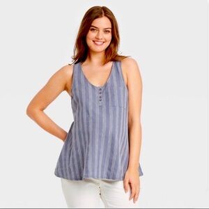 HATCH The Nines Hemp Cotton Quarter Button Striped Tank Top Medium